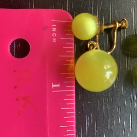 Yellow Dangle Bead Screw Back Earrings - Picture 3 of 3